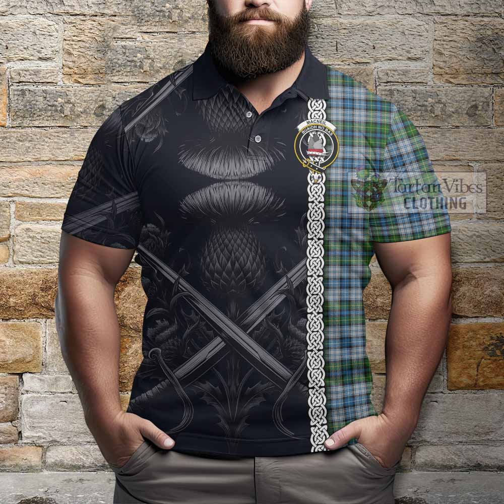 Tartan Vibes Clothing MacNeil (McNeil) Tartan Polo Shirt with Family Crest Cross Sword Thistle Celtic Vibes