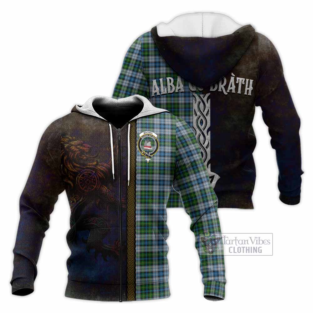 Tartan Vibes Clothing MacNeil (McNeil) Tartan Family Crest Knitted Hoodie Alba Gu Brath Be Brave Lion Ancient Style