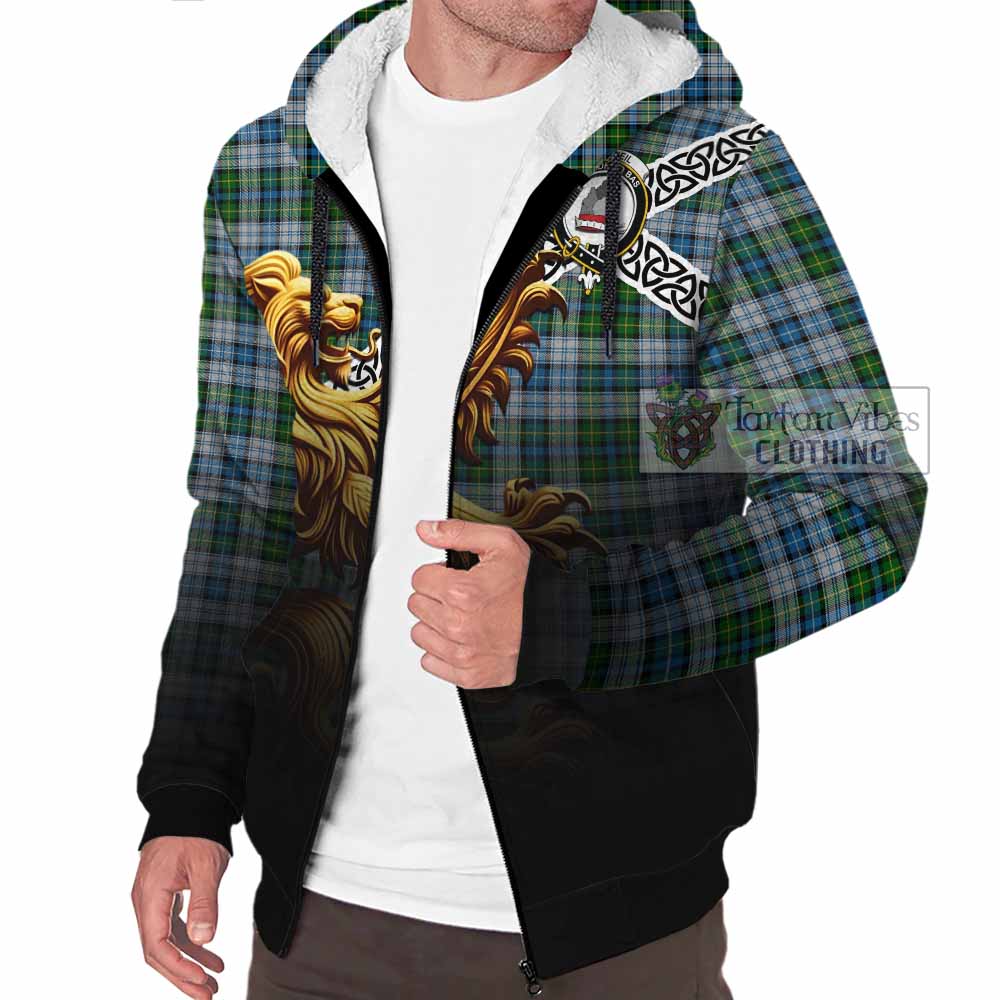Tartan Vibes Clothing MacNeil (McNeil) Crest Tartan Sherpa Hoodie with Golden Lion Emblem Celtic Style