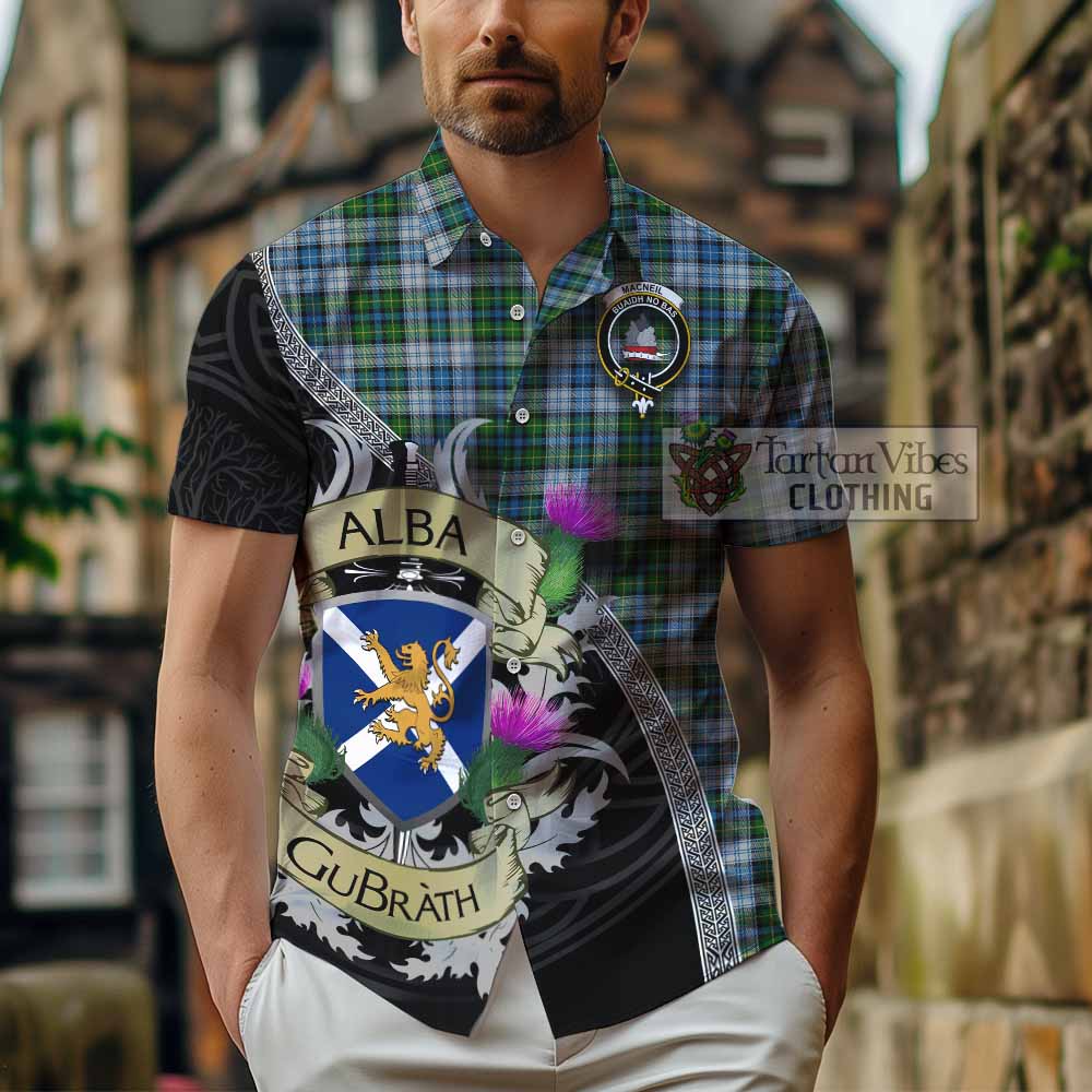 Tartan Vibes Clothing MacNeil (McNeil) Tartan Family Crest Short Sleeve Button Shirt Lion Rampant Royal Thistle Shield Celtic Inspired