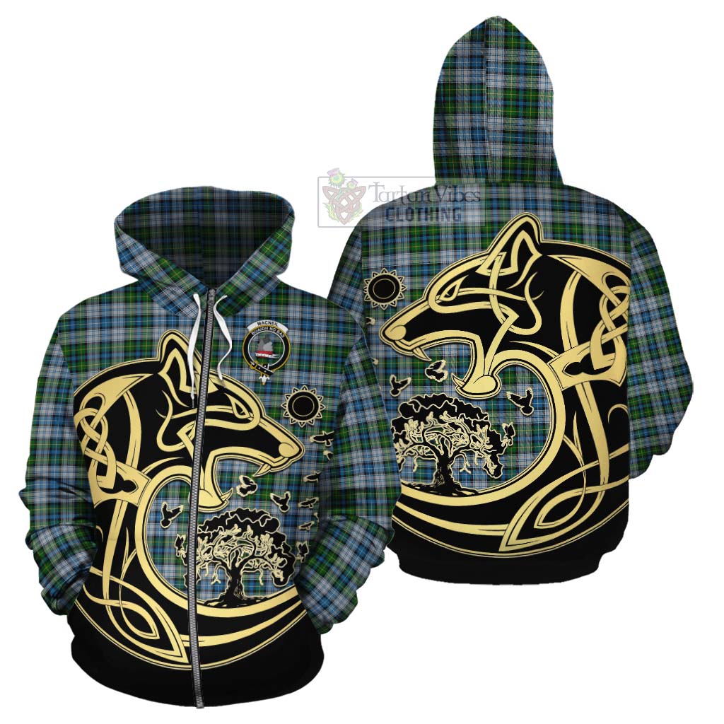 Tartan Vibes Clothing MacNeil (McNeil) Tartan Cotton Hoodie with Family Crest Celtic Wolf Style