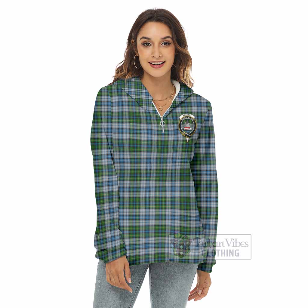 Tartan Vibes Clothing MacNeil (McNeil) Tartan Crest Women's Borg  Half Zip Fleece Hoodie