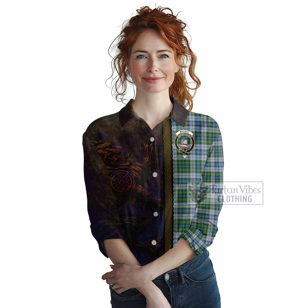 Tartan Vibes Clothing MacNeil (McNeil) Tartan Family Crest Women's Casual Shirt Alba Gu Brath Be Brave Lion Ancient Style