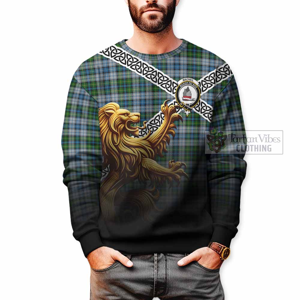Tartan Vibes Clothing MacNeil (McNeil) Crest Tartan Sweatshirt with Golden Lion Emblem Celtic Style