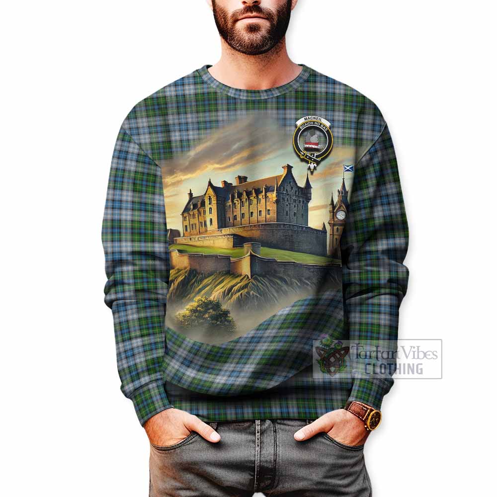 Tartan Vibes Clothing MacNeil (McNeil) Tartan Family Crest Sweatshirt with Scottish Ancient Castle Style