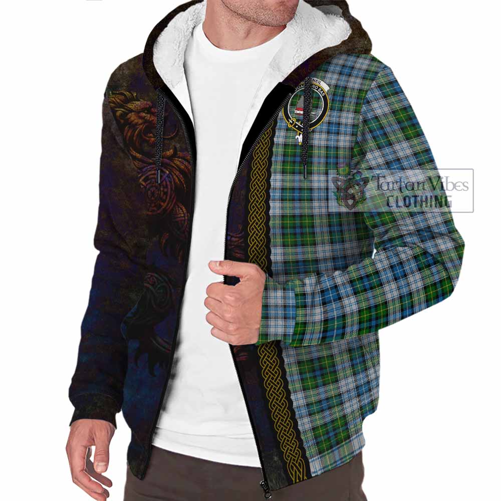 Tartan Vibes Clothing MacNeil (McNeil) Tartan Family Crest Sherpa Hoodie Alba Gu Brath Be Brave Lion Ancient Style