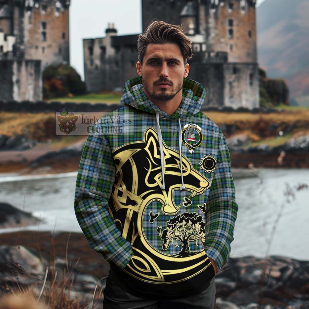Tartan Vibes Clothing MacNeil (McNeil) Tartan Cotton Hoodie with Family Crest Celtic Wolf Style