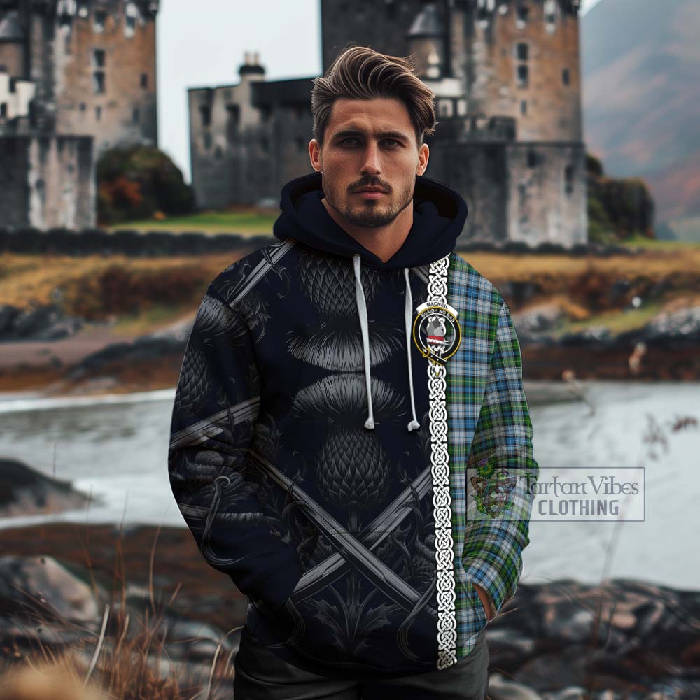 Tartan Vibes Clothing MacNeil (McNeil) Tartan Cotton Hoodie with Family Crest Cross Sword Thistle Celtic Vibes