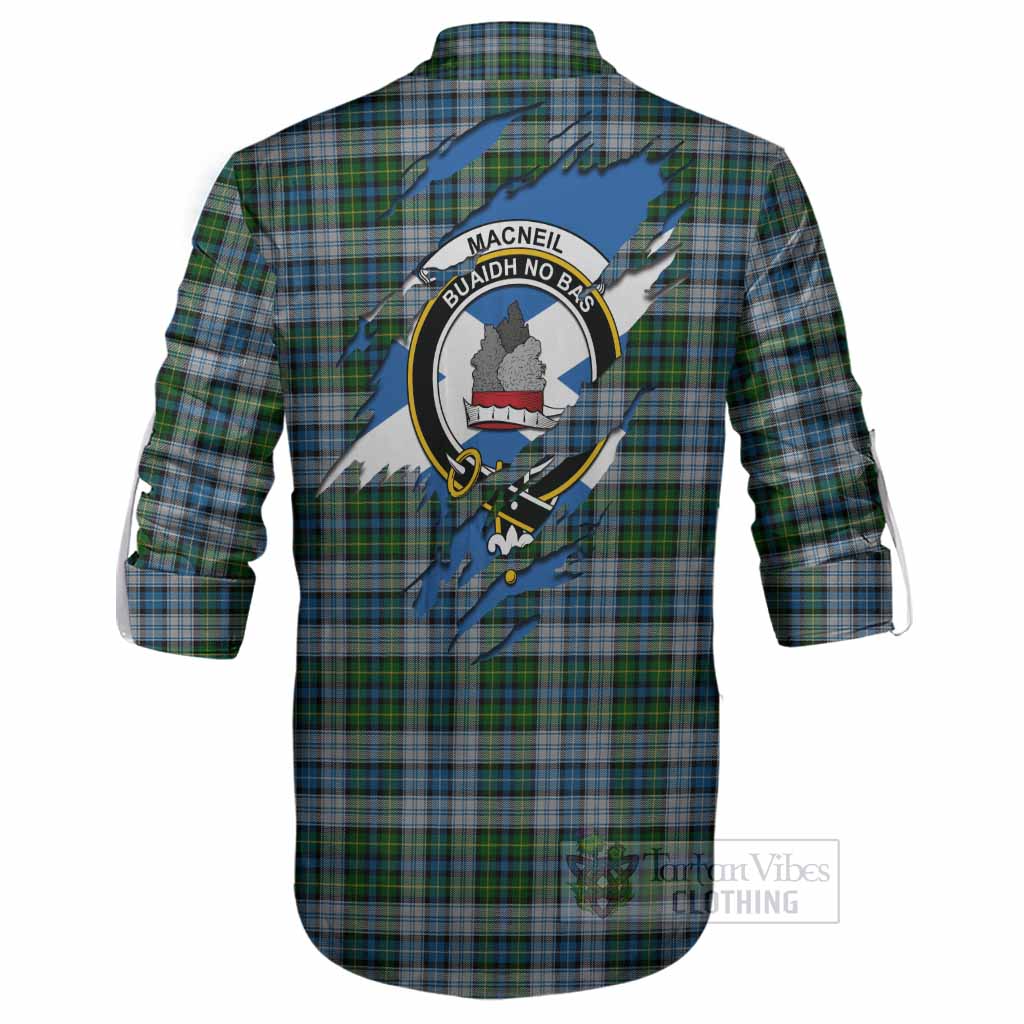 MacNeil (McNeil) Clan Crest In Me Tartan Ghillie Shirt Scotland Flag Style