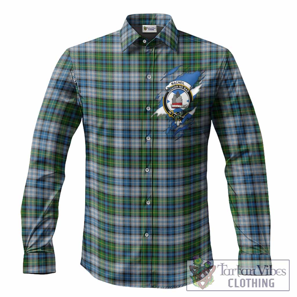 MacNeil (McNeil) Clan Crest In Me Tartan Long Sleeve Button Shirts Scotland Flag Style