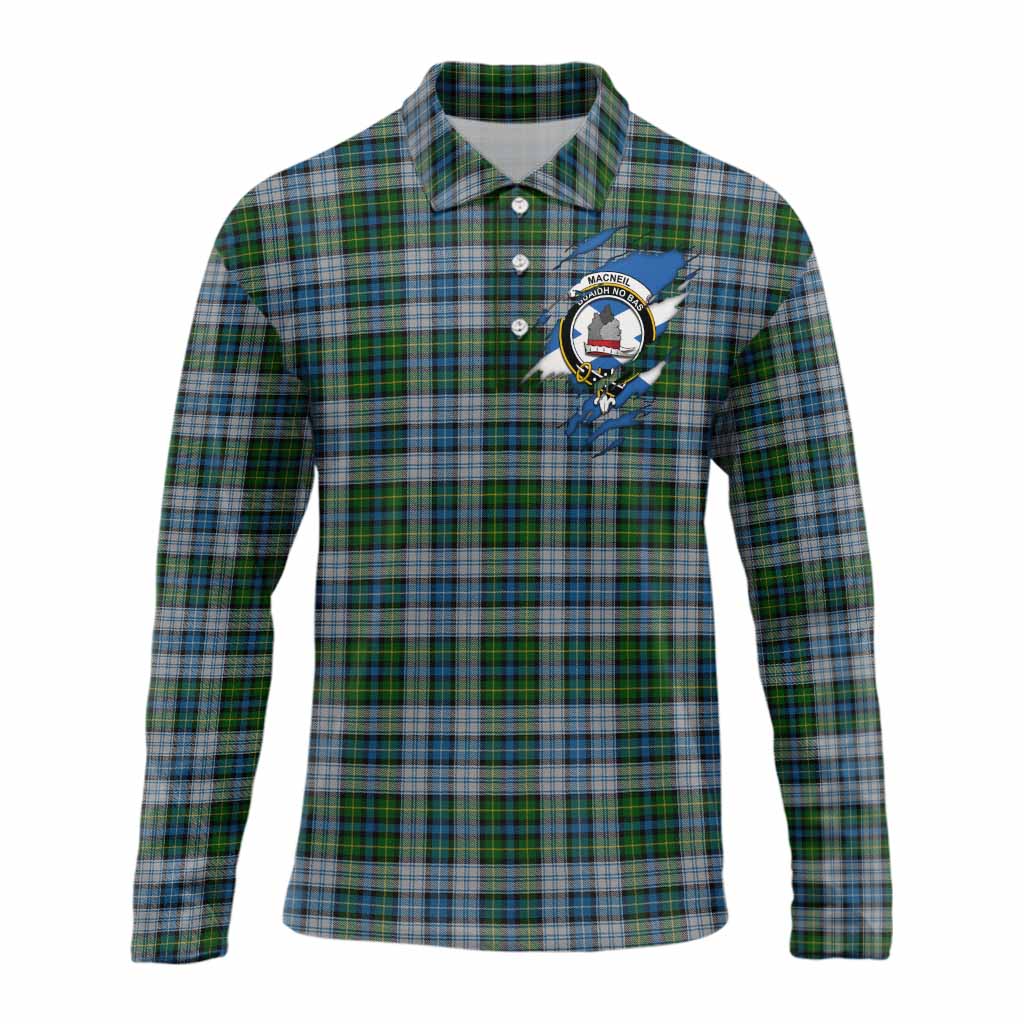 MacNeil (McNeil) Clan Crest In Me Tartan Long Sleeve Polo Shirt Scotland Flag Style