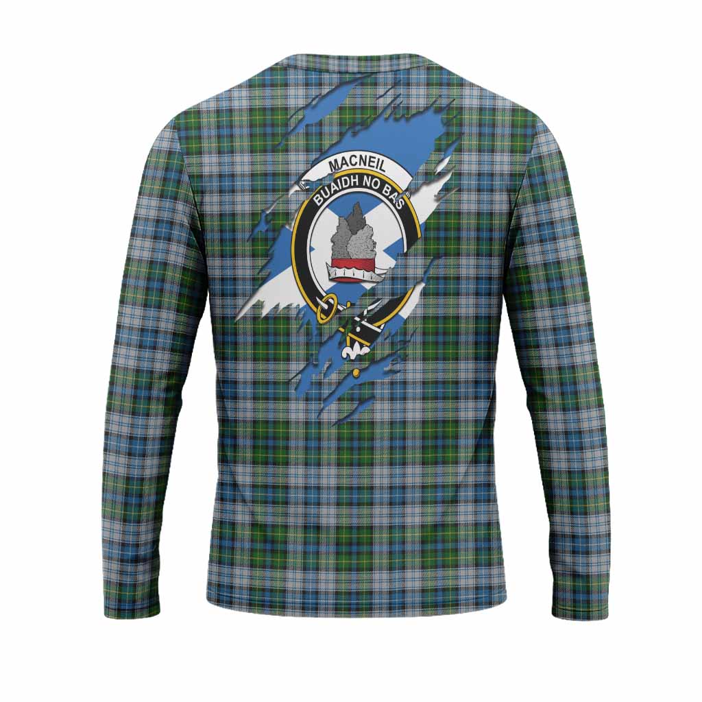 MacNeil (McNeil) Clan Crest In Me Tartan Long Sleeve T-Shirt Scotland Flag Style