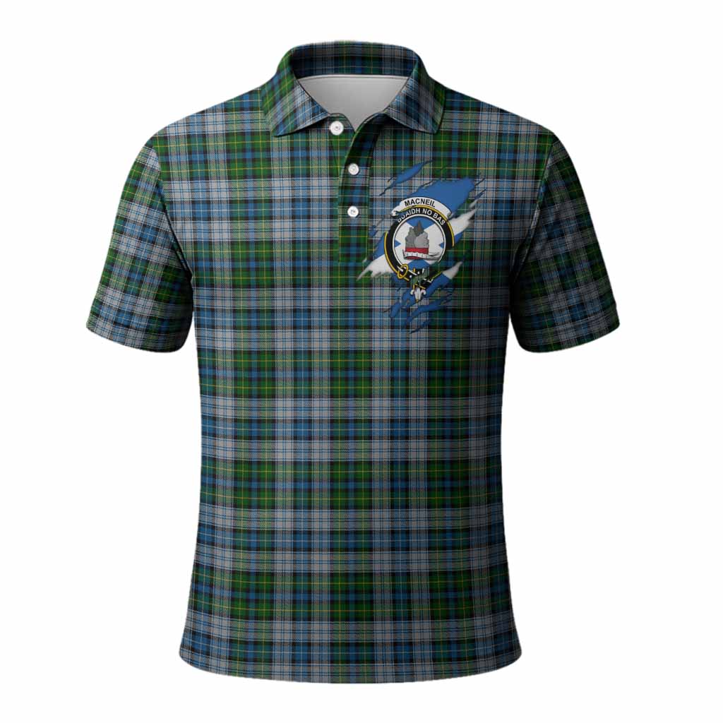 MacNeil (McNeil) Clan Crest In Me Tartan Polo Shirt Scotland Flag Style