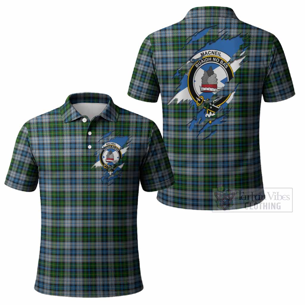 MacNeil (McNeil) Clan Crest In Me Tartan Polo Shirt Scotland Flag Style