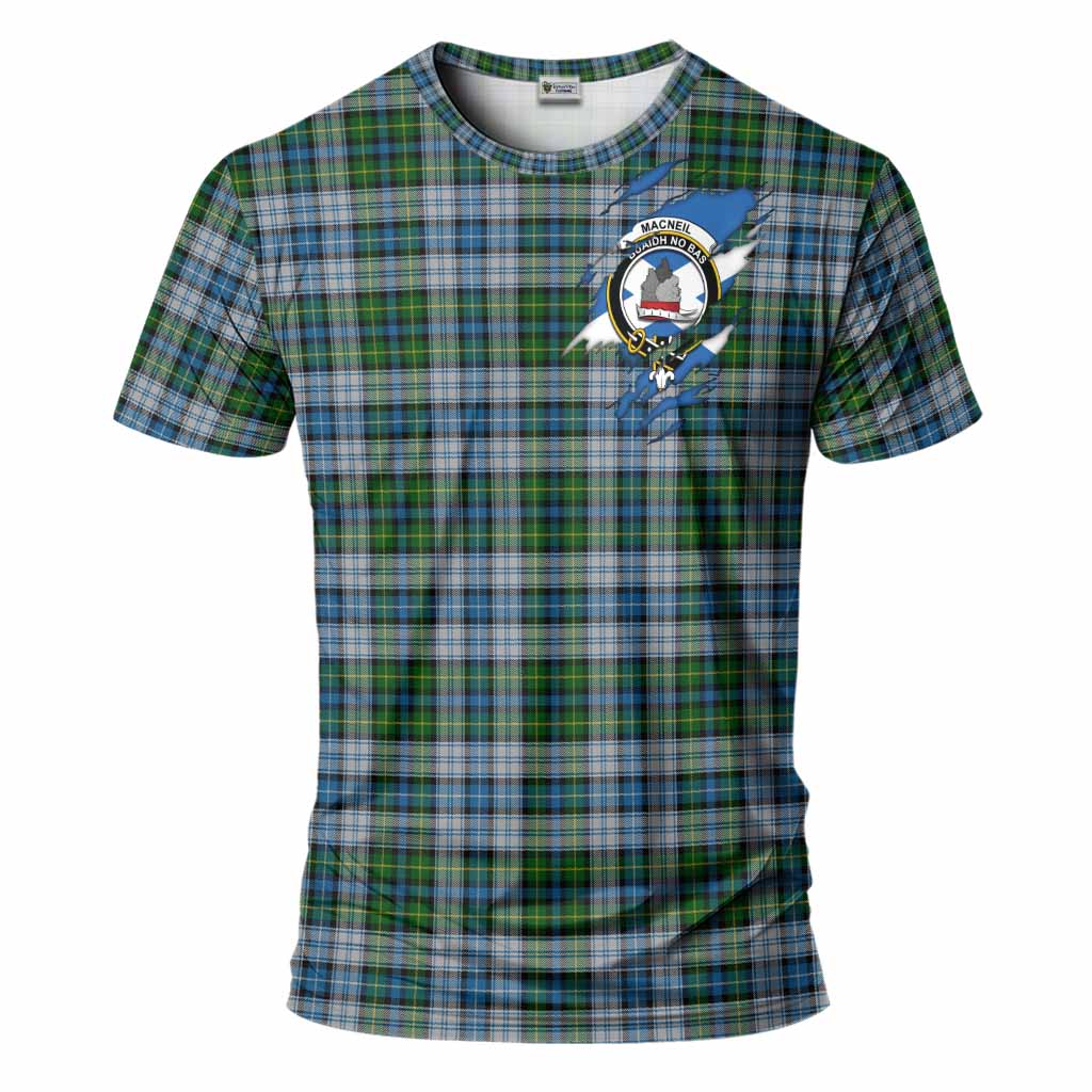 MacNeil (McNeil) Clan Crest In Me Tartan T-Shirt Scotland Flag Style