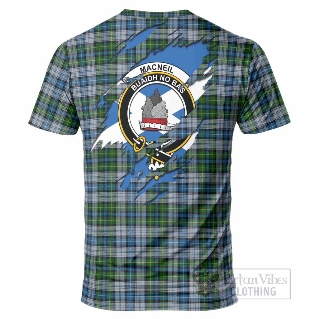 MacNeil (McNeil) Clan Crest In Me Tartan T-Shirt Scotland Flag Style