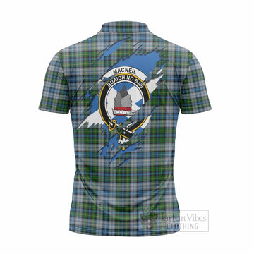 MacNeil (McNeil) Clan Crest In Me Tartan Zipper Polo Shirt Scotland Flag Style