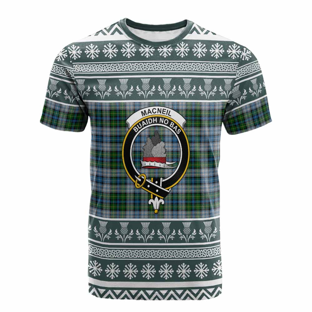 MacNeil (McNeil) Clan Tartan Christmas Cotton T-shirt with Family Crest - Tartan Vibes Clothing
