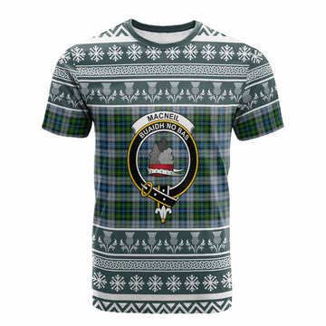 MacNeil (McNeil) Clan Tartan Christmas Cotton T-shirt with Family Crest