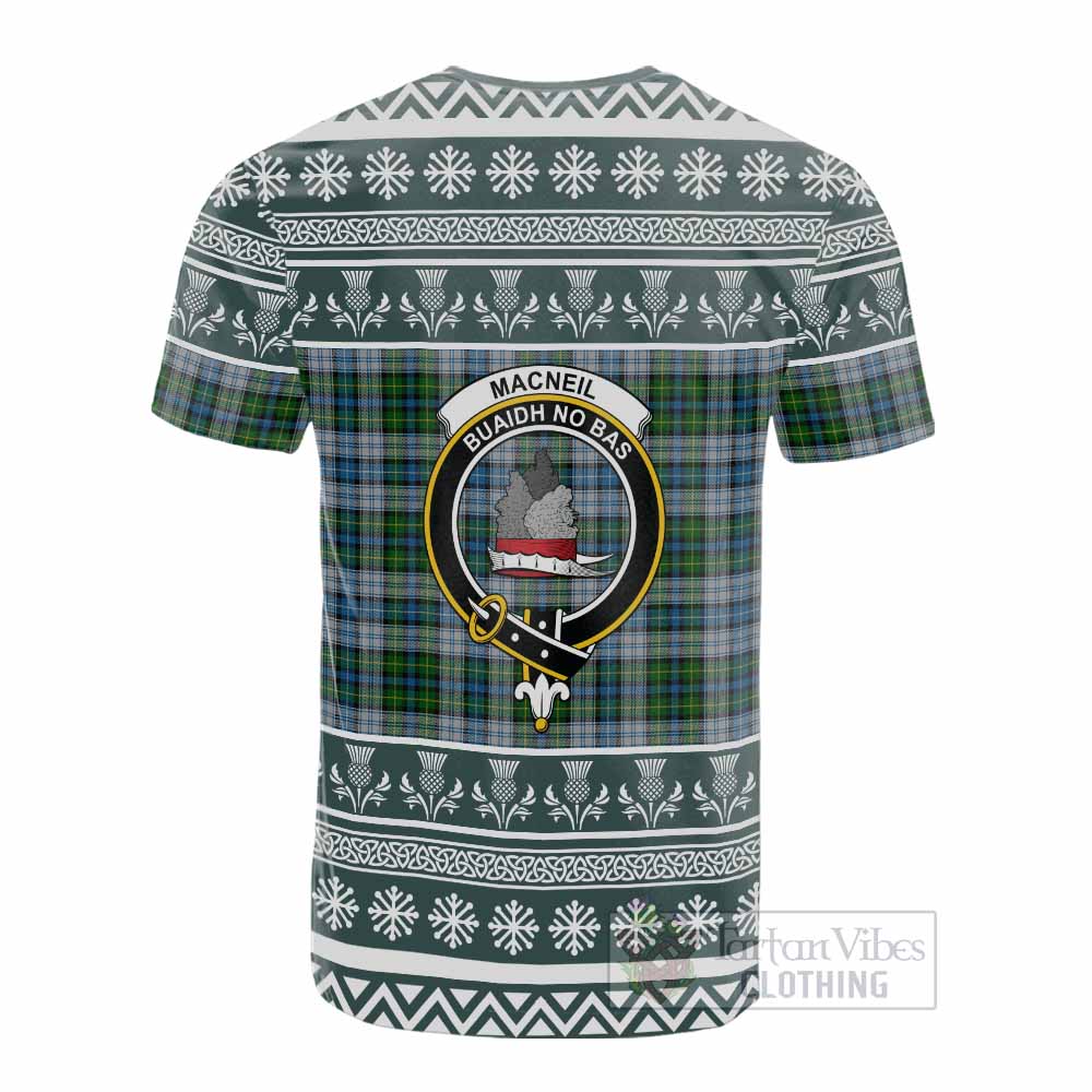 MacNeil (McNeil) Clan Tartan Christmas Cotton T-shirt with Family Crest - Tartan Vibes Clothing