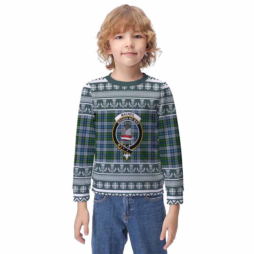 MacNeil (McNeil) Clan Tartan Christmas Kid Ugly Sweatshirt with Family Crest - Tartan Vibes Clothing