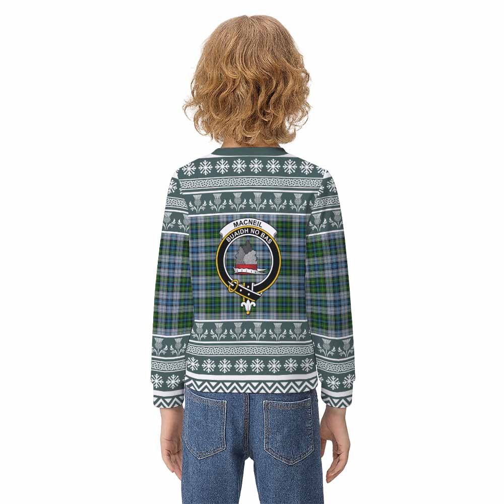 MacNeil (McNeil) Clan Tartan Christmas Kid Ugly Sweatshirt with Family Crest - Tartan Vibes Clothing