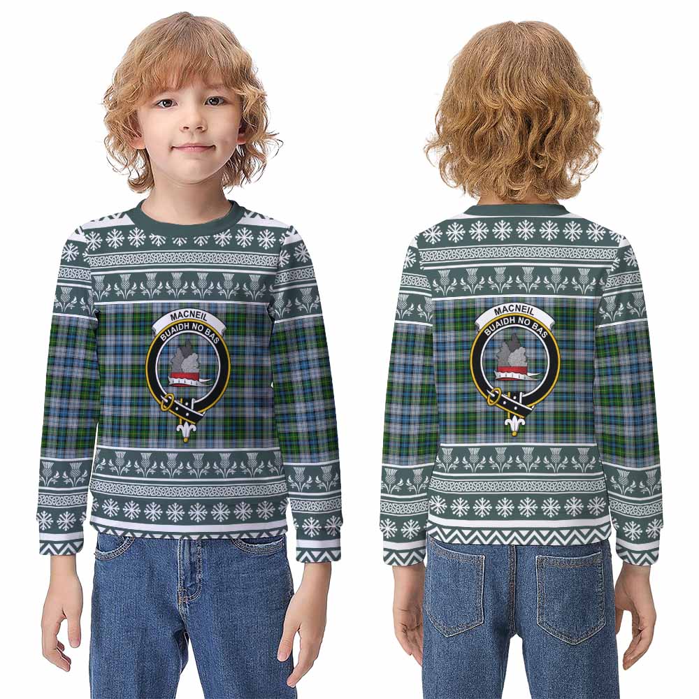 MacNeil (McNeil) Clan Tartan Christmas Kid Ugly Sweatshirt with Family Crest - Tartan Vibes Clothing