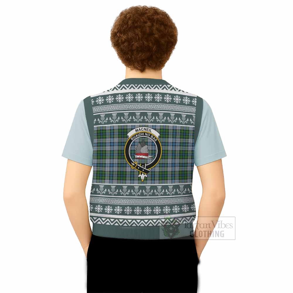 MacNeil (McNeil) Clan Tartan Christmas Knitted V-Neck Vest with Family Crest - Tartan Vibes Clothing