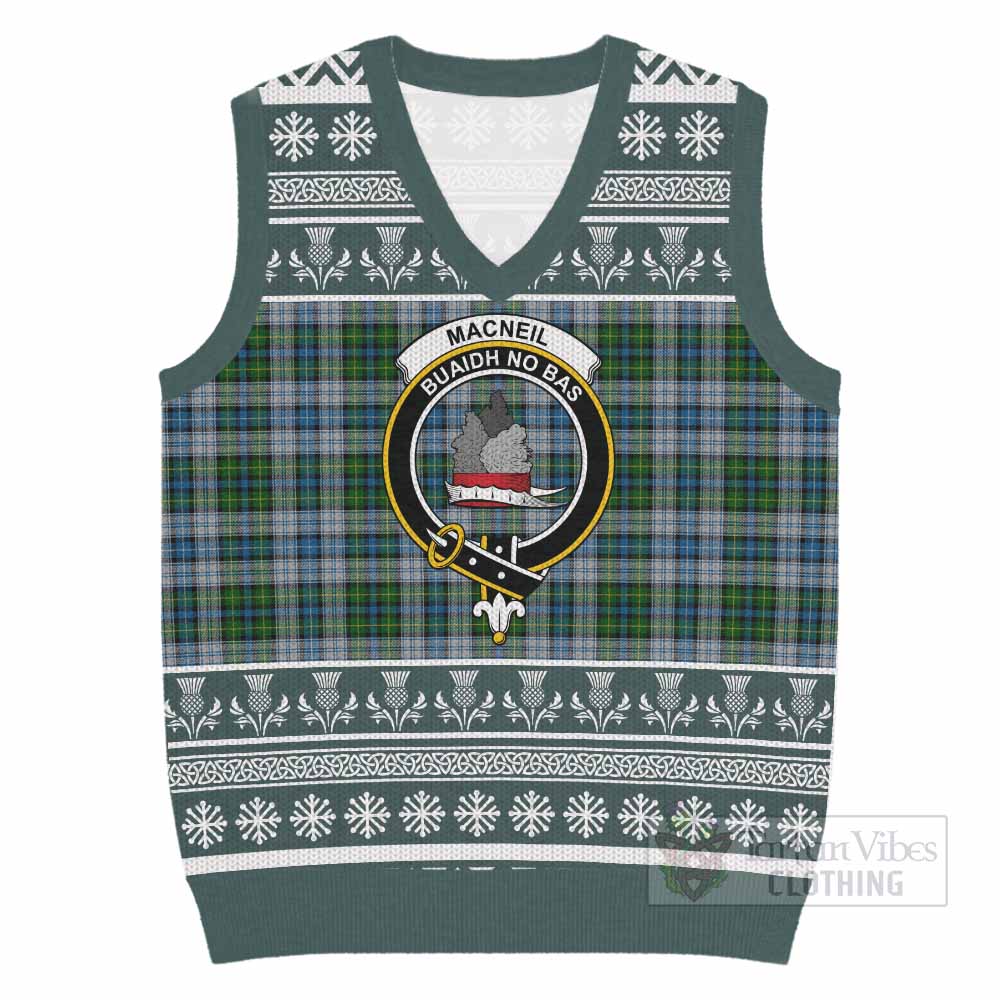 MacNeil (McNeil) Clan Tartan Christmas Knitted V-Neck Vest with Family Crest - Tartan Vibes Clothing