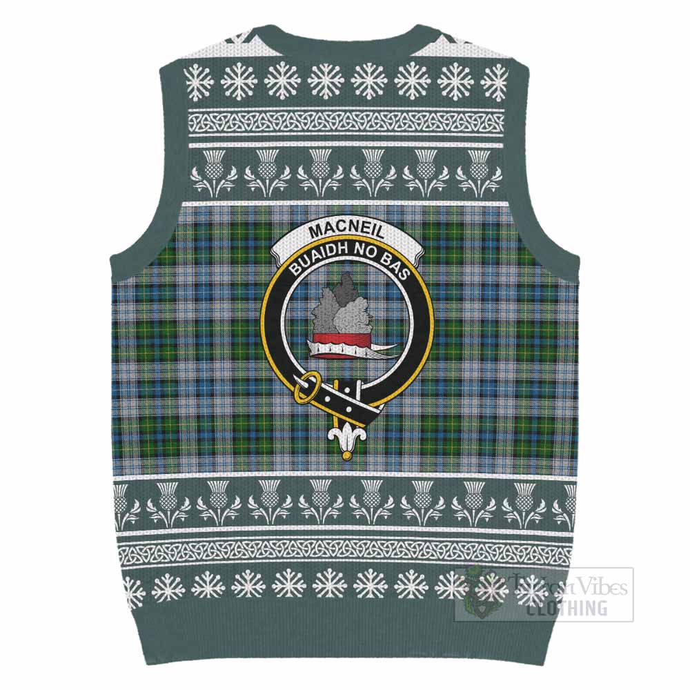 MacNeil (McNeil) Clan Tartan Christmas Knitted V-Neck Vest with Family Crest - Tartan Vibes Clothing