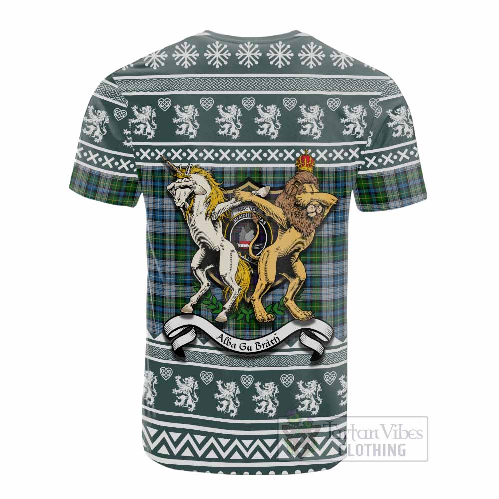 MacNeil (McNeil) Clan Tartan Crest Christmas Cotton T-shirt Coat of Arms Funny Style - Tartan Vibes Clothing