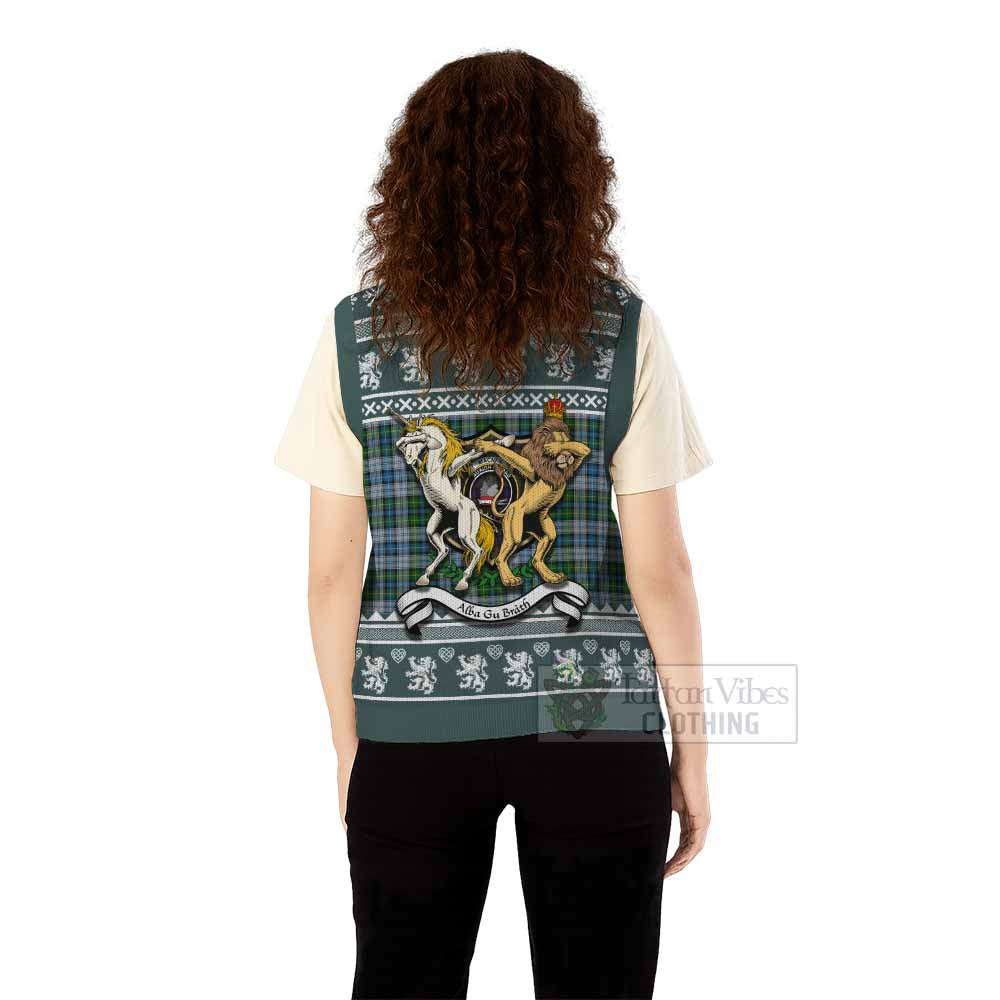 MacNeil (McNeil) Clan Tartan Crest Christmas Knitted V-Neck Vest Coat of Arms Funny Style - Tartan Vibes Clothing