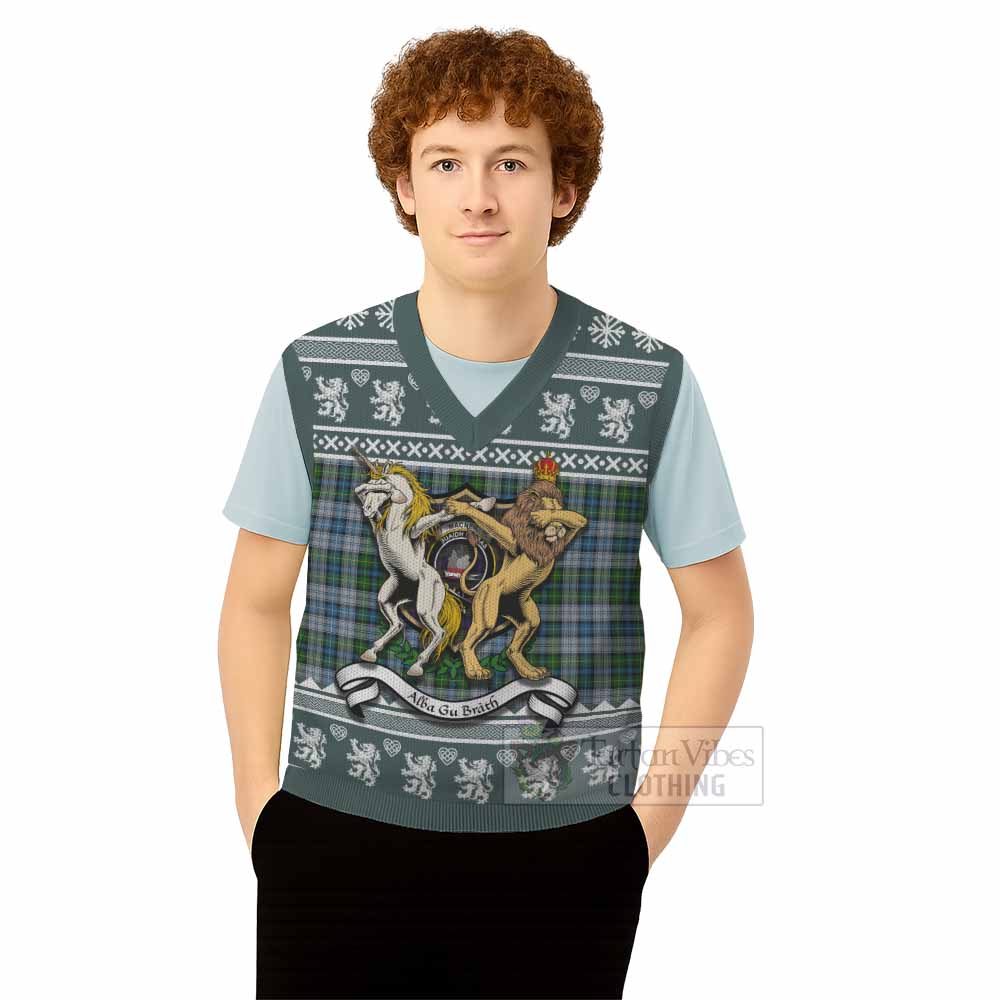MacNeil (McNeil) Clan Tartan Crest Christmas Knitted V-Neck Vest Coat of Arms Funny Style - Tartan Vibes Clothing