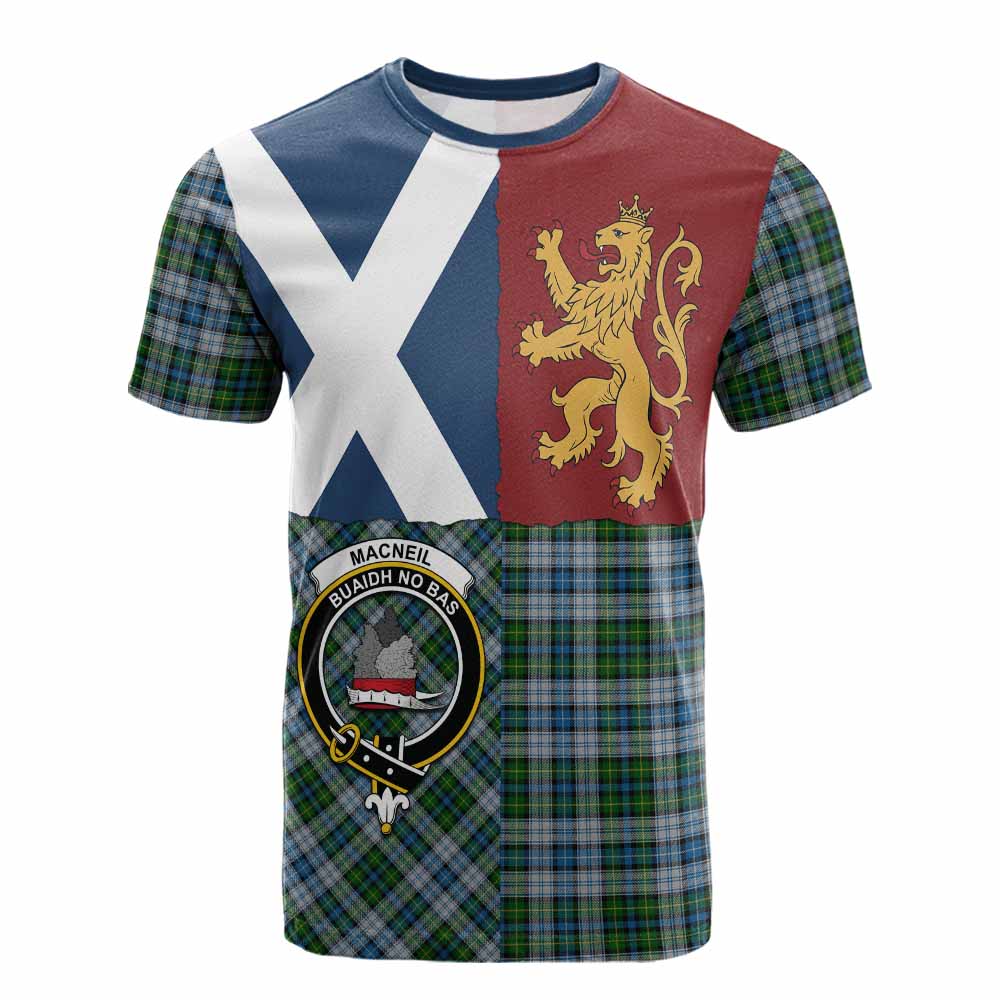 MacNeil (McNeil) Crest Tartan Cotton T-shirt with Lion Rampant Saltire Style - Tartan Vibes Clothing