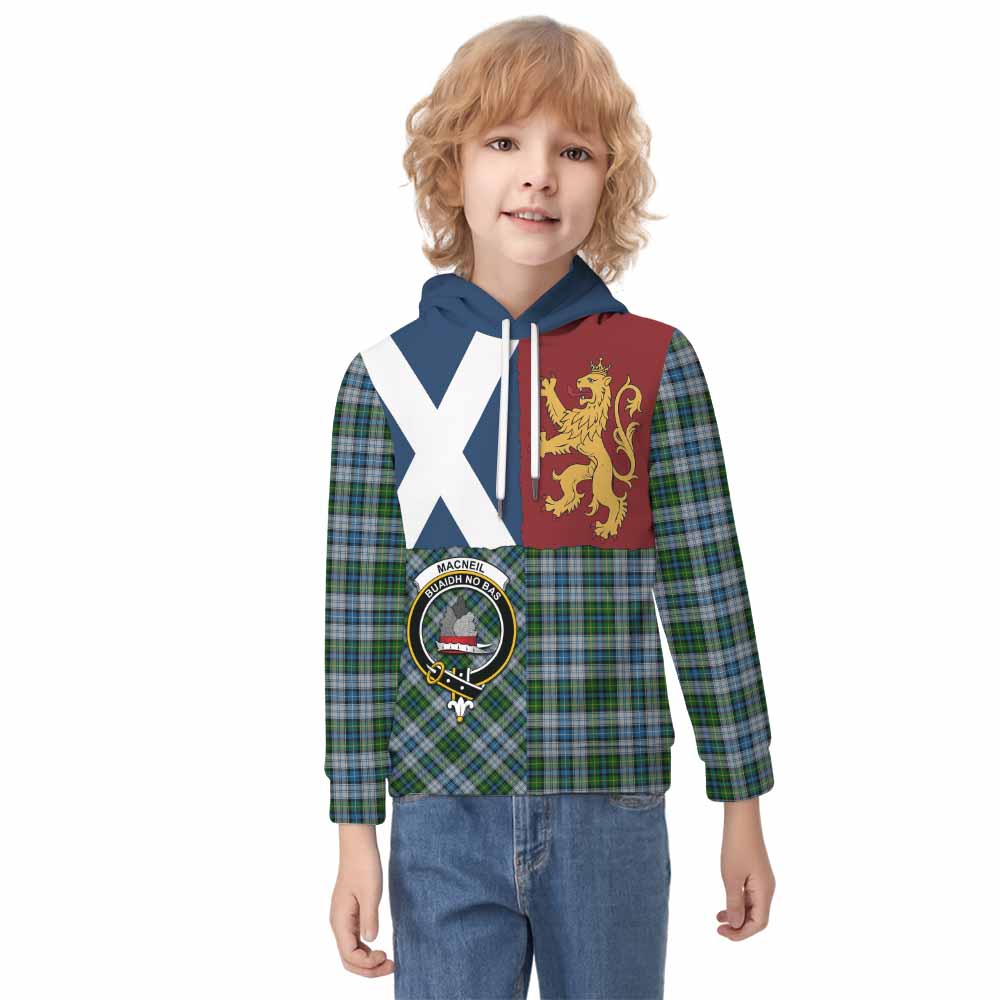 MacNeil (McNeil) Crest Tartan Kid Hoodie with Lion Rampant Saltire Style - Tartan Vibes Clothing