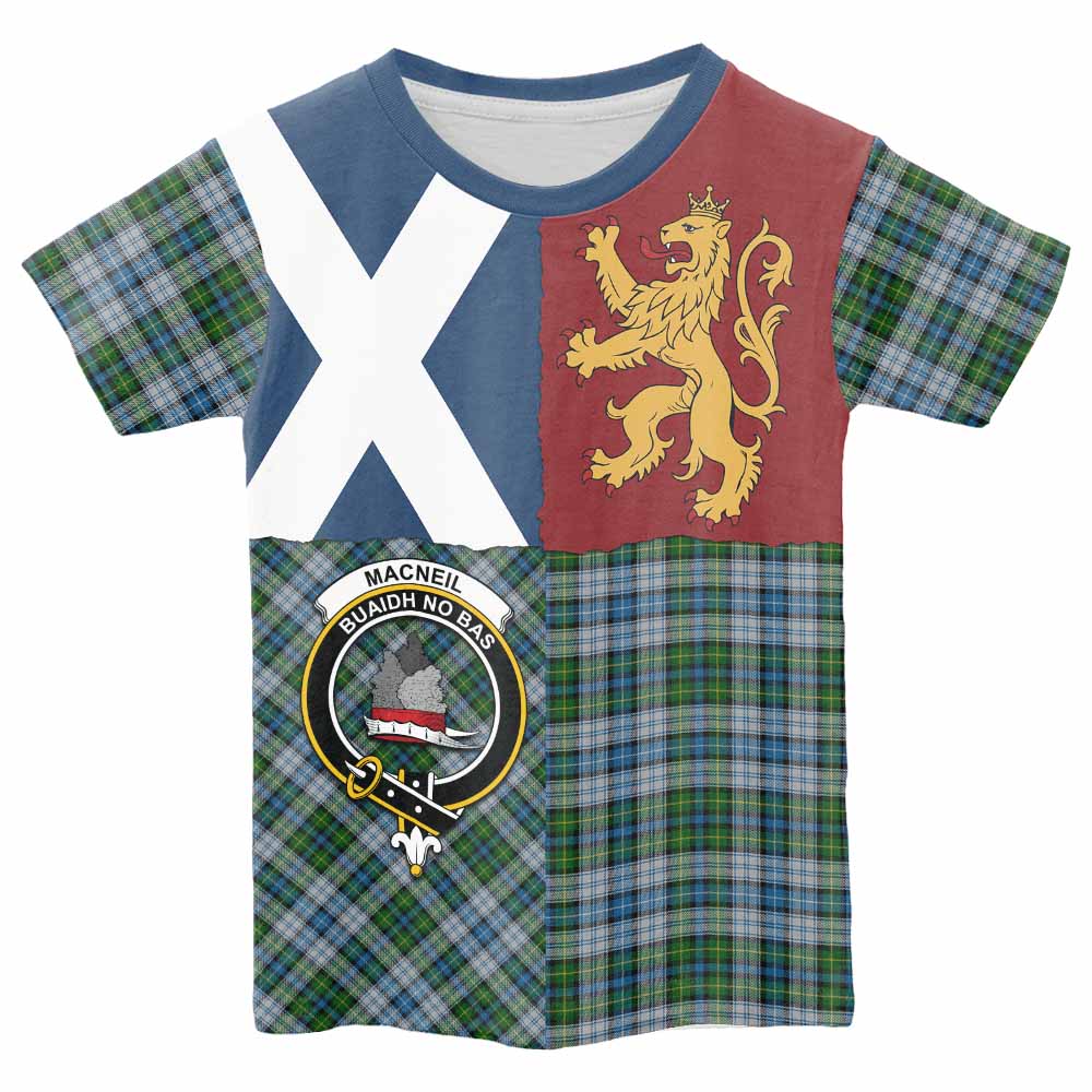 MacNeil (McNeil) Crest Tartan Kid T-shirt with Lion Rampant Saltire Style - Tartan Vibes Clothing