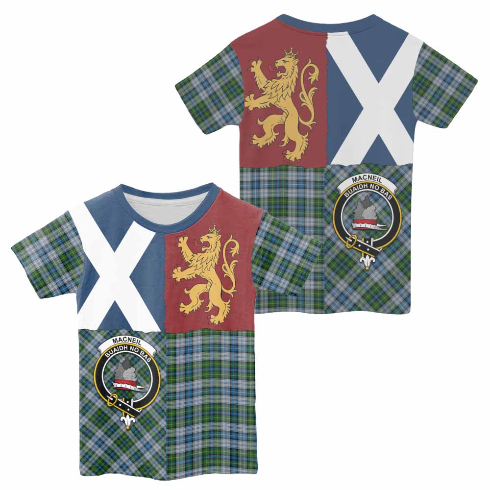 MacNeil (McNeil) Crest Tartan Kid T-shirt with Lion Rampant Saltire Style - Tartan Vibes Clothing