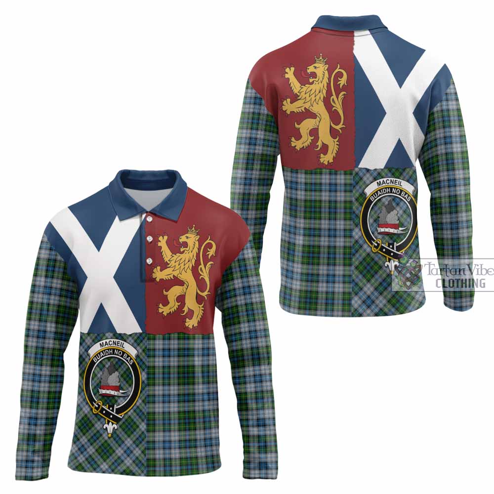 MacNeil (McNeil) Crest Tartan Long Sleeve Polo Shirt with Lion Rampant Saltire Style