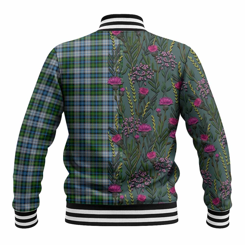 MacNeil (McNeil) Family Crest Tartan Baseball Jacket Scottish Thistle Flower Pattern Half Style - Tartan Vibes Clothing
