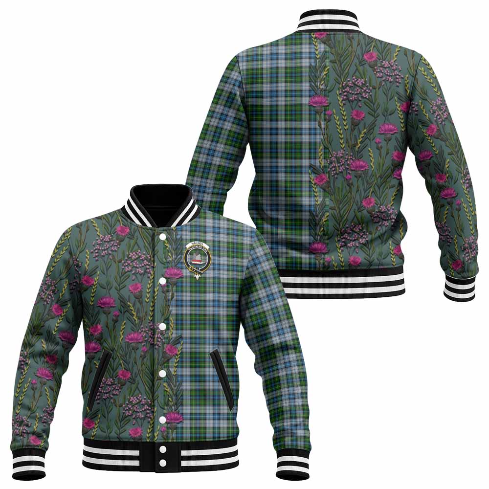 MacNeil (McNeil) Family Crest Tartan Baseball Jacket Scottish Thistle Flower Pattern Half Style - Tartan Vibes Clothing