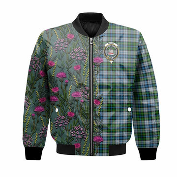 MacNeil (McNeil) Family Crest Tartan Bomber Jacket Scottish Thistle Flower Pattern Half Style