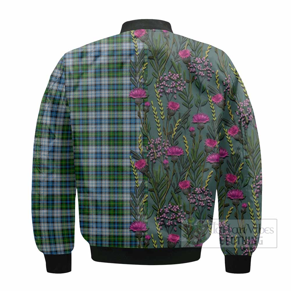 MacNeil (McNeil) Family Crest Tartan Bomber Jacket Scottish Thistle Flower Pattern Half Style - Tartan Vibes Clothing