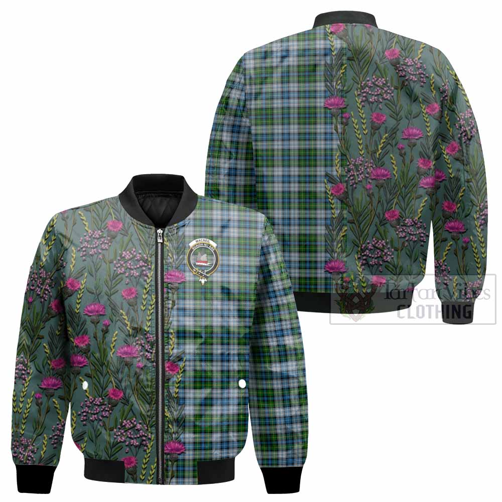 MacNeil (McNeil) Family Crest Tartan Bomber Jacket Scottish Thistle Flower Pattern Half Style - Tartan Vibes Clothing