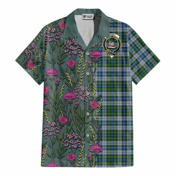 MacNeil (McNeil) Family Crest Tartan Cotton Hawaiian Shirt Scottish Thistle Flower Pattern Half Style - Tartan Vibes Clothing
