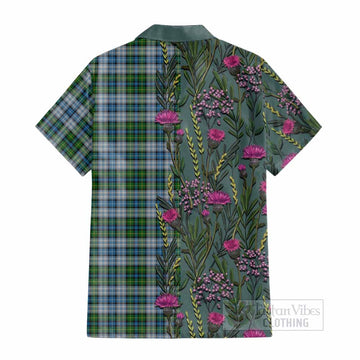 MacNeil (McNeil) Family Crest Tartan Cotton Hawaiian Shirt Scottish Thistle Flower Pattern Half Style - Tartan Vibes Clothing
