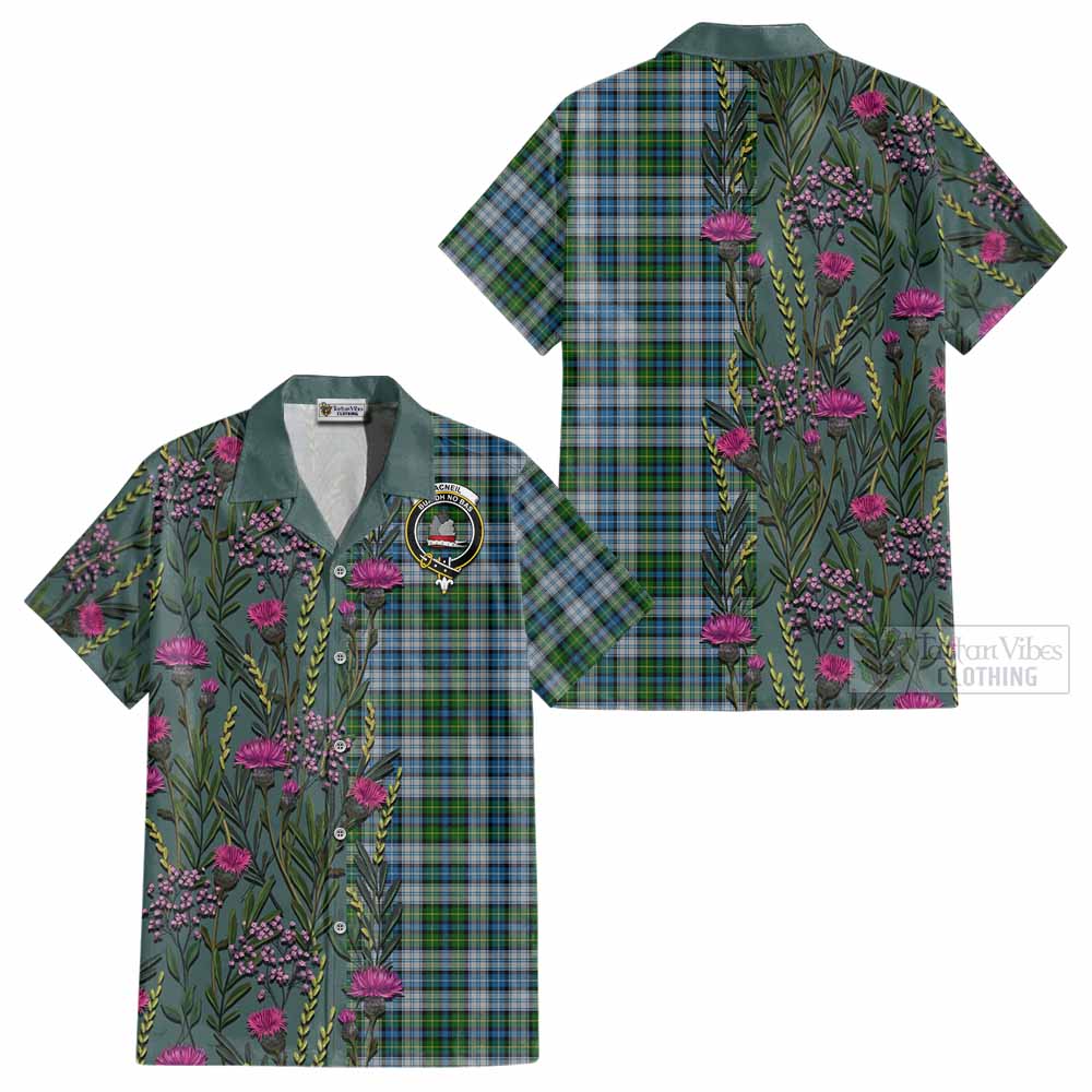 MacNeil (McNeil) Family Crest Tartan Cotton Hawaiian Shirt Scottish Thistle Flower Pattern Half Style - Tartan Vibes Clothing