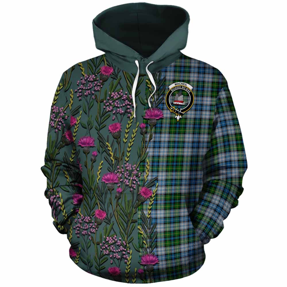 MacNeil (McNeil) Family Crest Tartan Cotton Hoodie Scottish Thistle Flower Pattern Half Style - Tartan Vibes Clothing