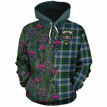 MacNeil (McNeil) Family Crest Tartan Cotton Hoodie Scottish Thistle Flower Pattern Half Style