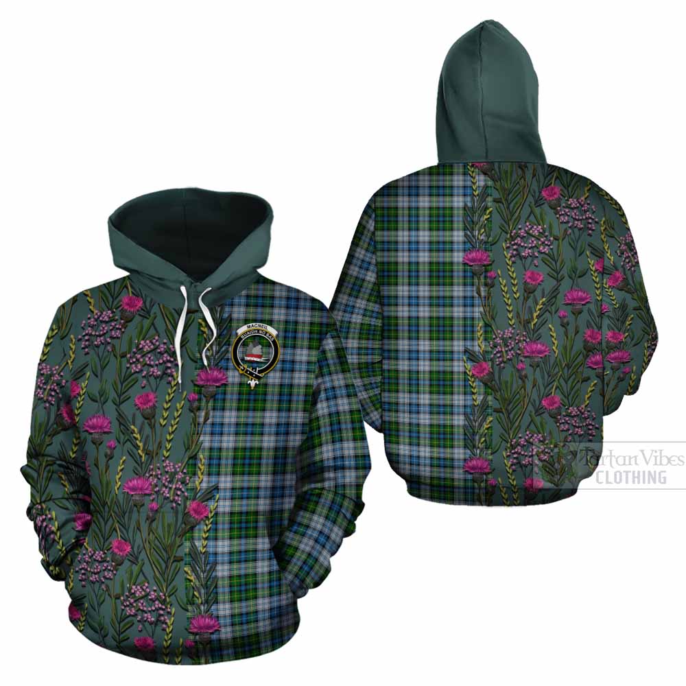 MacNeil (McNeil) Family Crest Tartan Cotton Hoodie Scottish Thistle Flower Pattern Half Style - Tartan Vibes Clothing