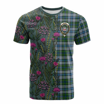 MacNeil (McNeil) Family Crest Tartan Cotton T-shirt Scottish Thistle Flower Pattern Half Style